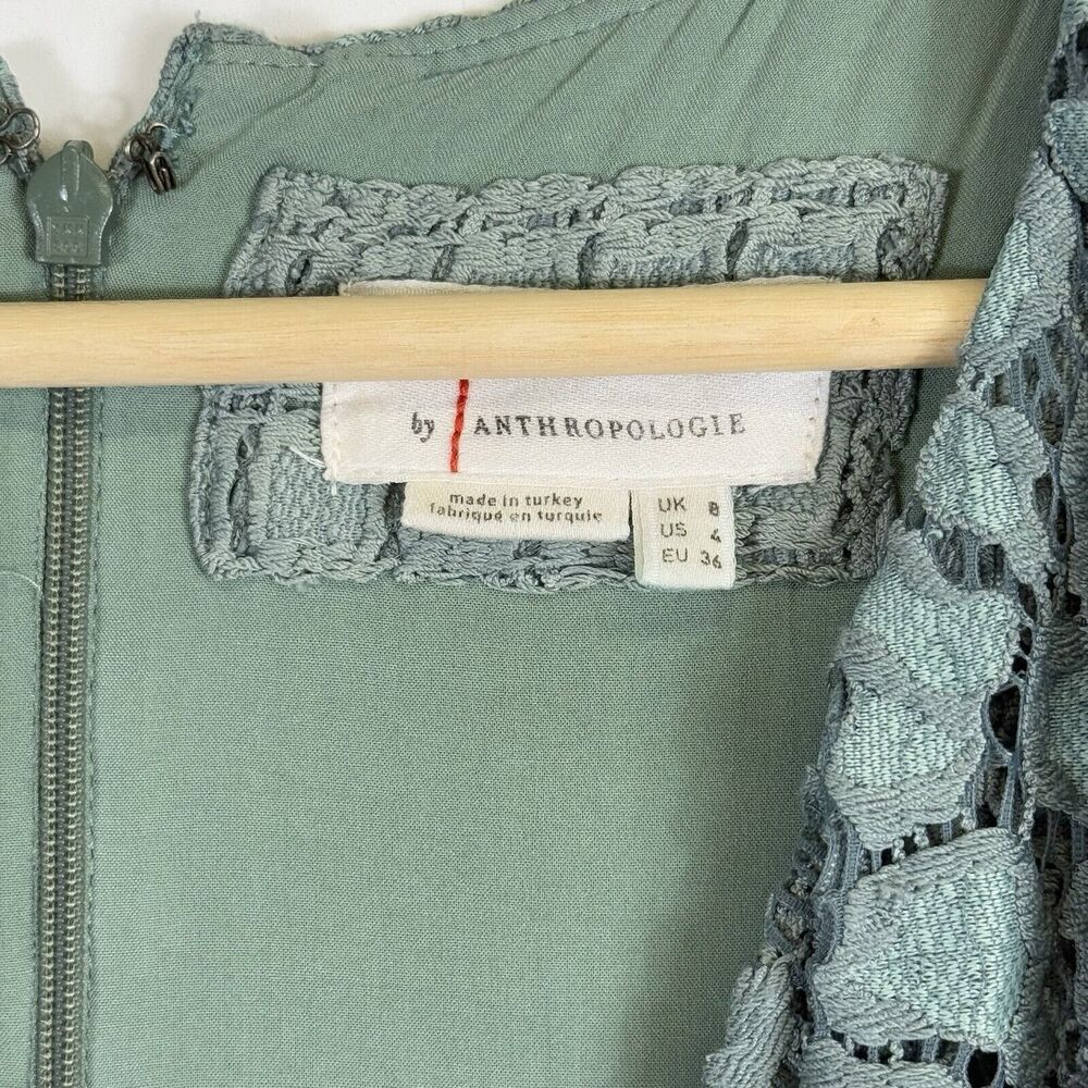 Anthropologie Lace Ruffle‎ Midi Dress Women Size 4 Sage Green Boho Cottagecore - Picture 8 of 9